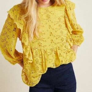 Anthropologie Clementine Blouse Eyelet Ruffle Pull